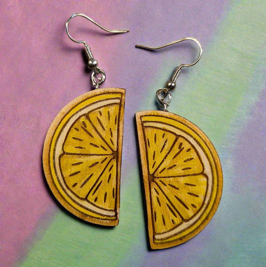 Hand-Painted Lemon Wedge Earrings