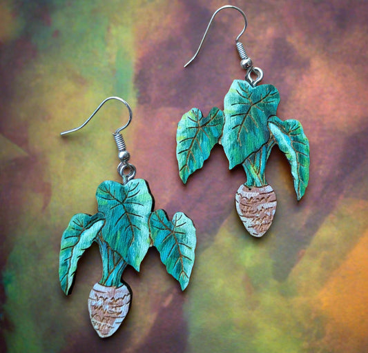 Hand-Painted Taro/ Kalo Earrings