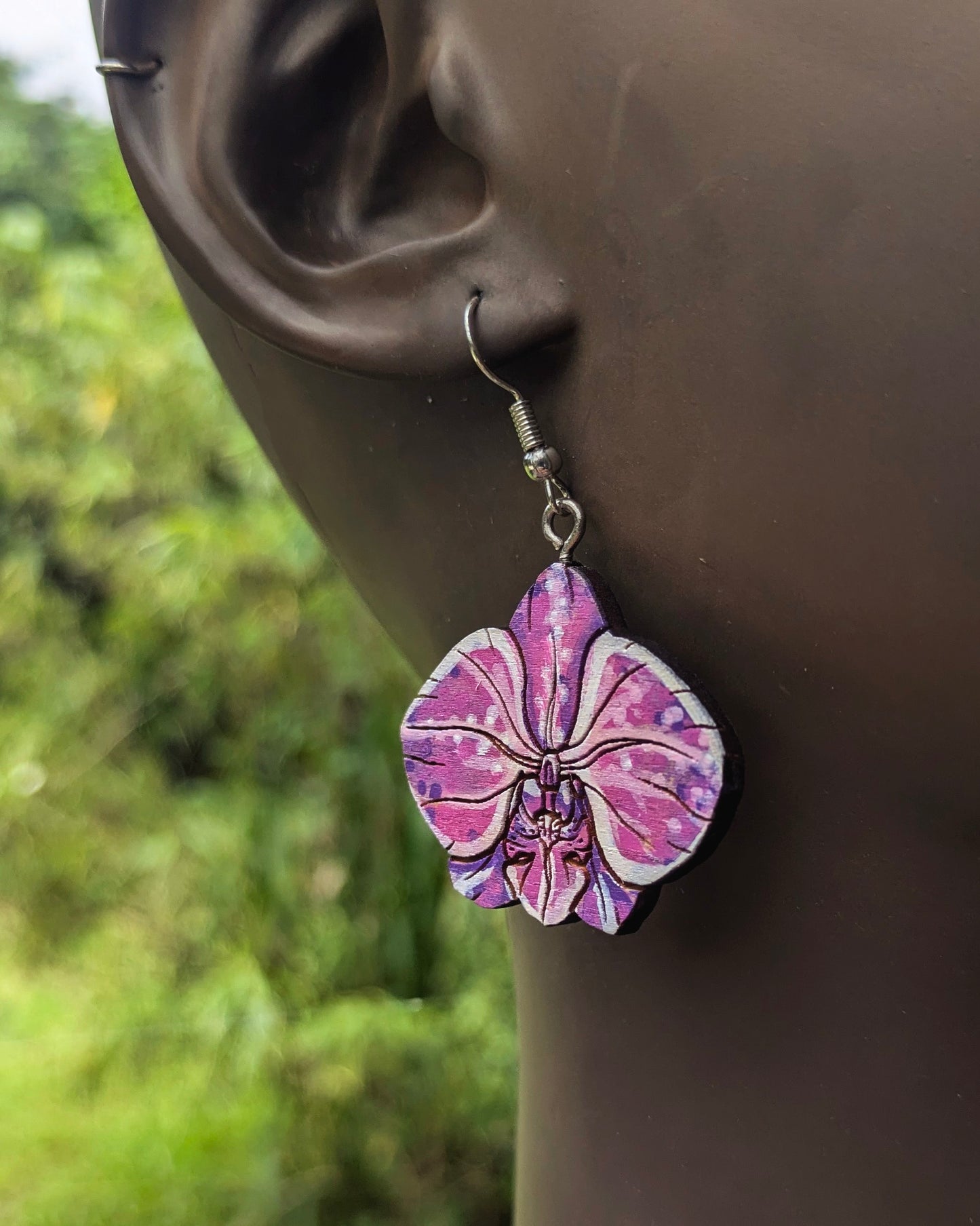 Hand-Painted Orchid Earrings