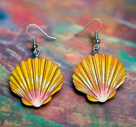 Hand-Painted Sunrise Shell Earrings