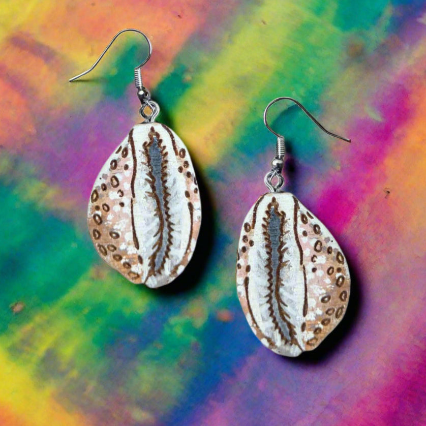 Hand-Painted Cowrie Shell Earrings