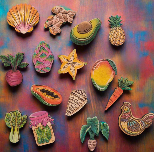 Hand-painted produce magnets