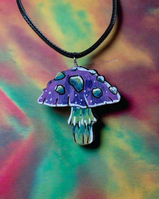 Mushroom Necklace, hand painted