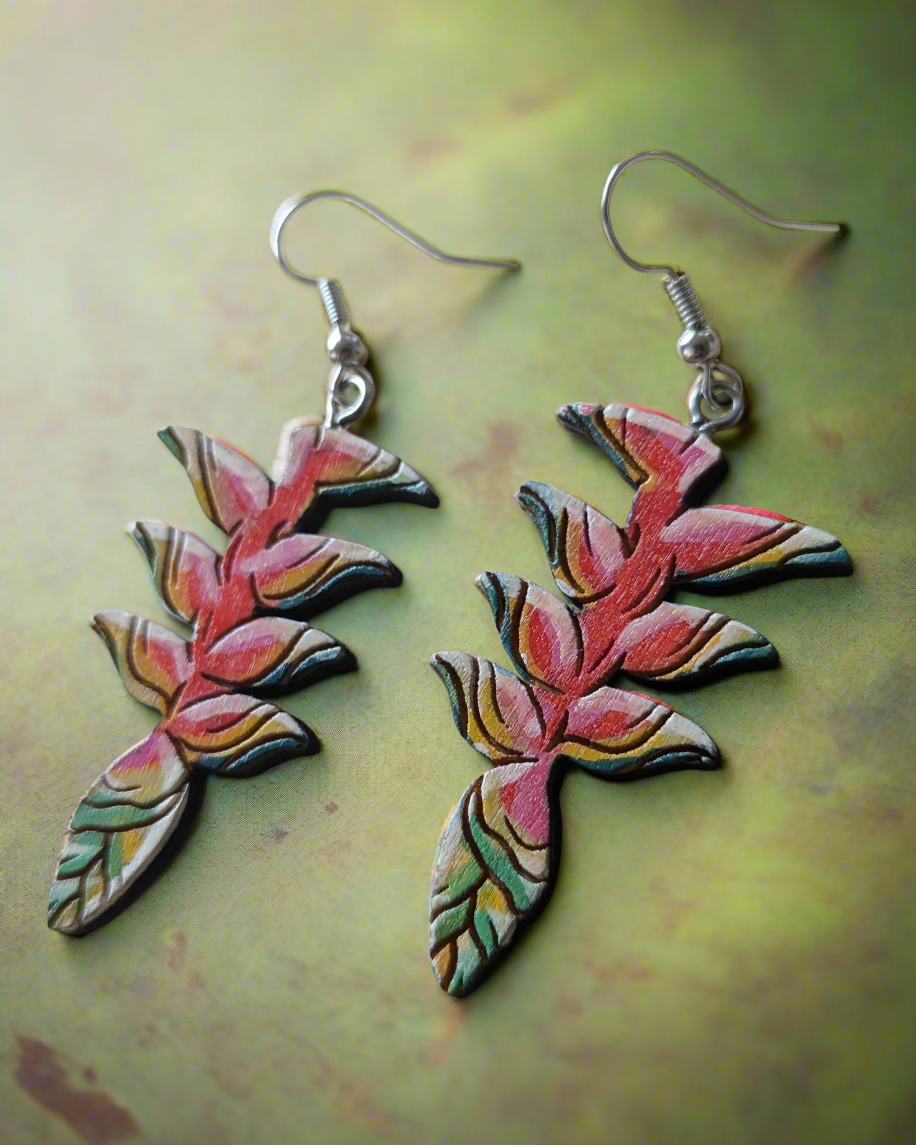 Hand-Painted Heliconia  Earrings
