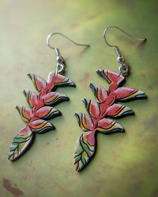 Hand-Painted Heliconia  Earrings