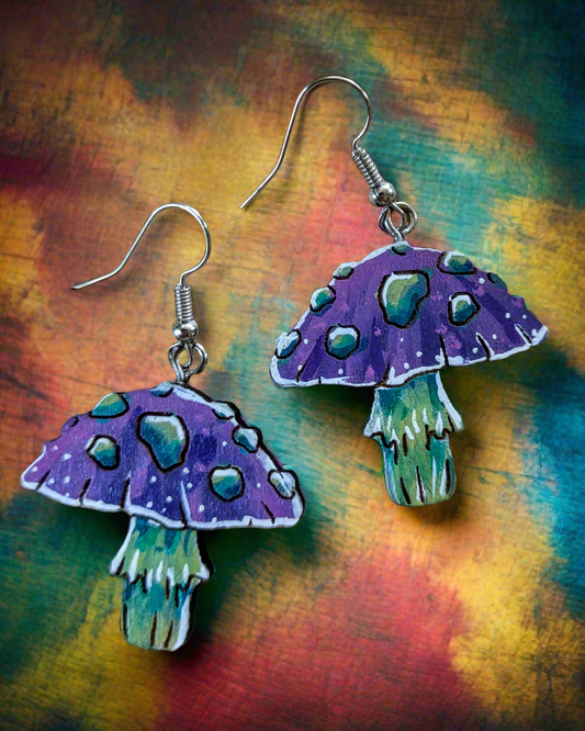 Mushroom Earrings, hand painted