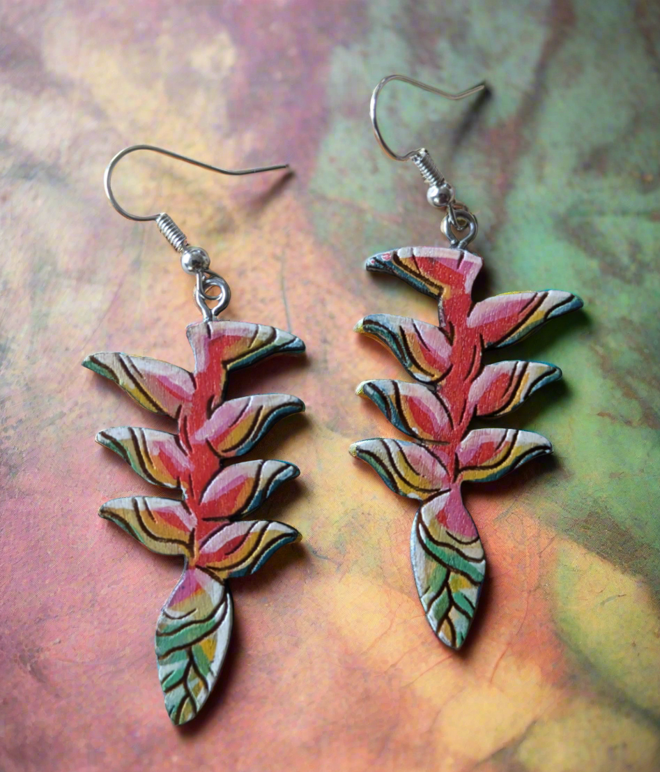 Hand-Painted Heliconia  Earrings