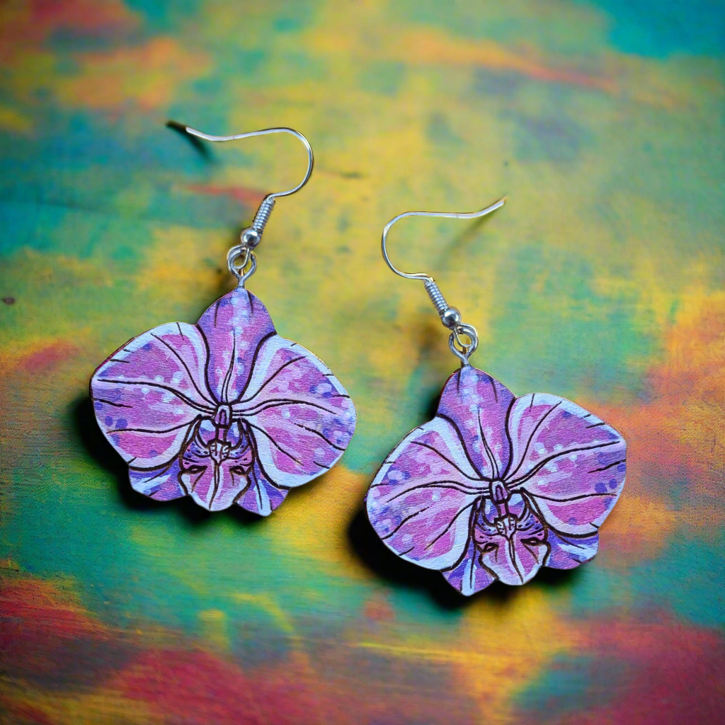 Hand-Painted Orchid Earrings