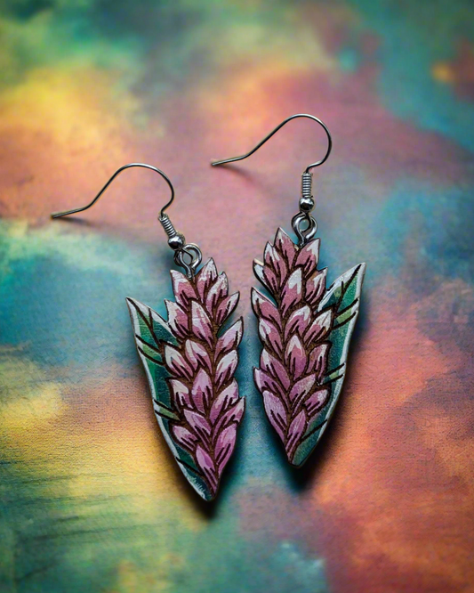 Hand-Painted Pink Ginger Earrings