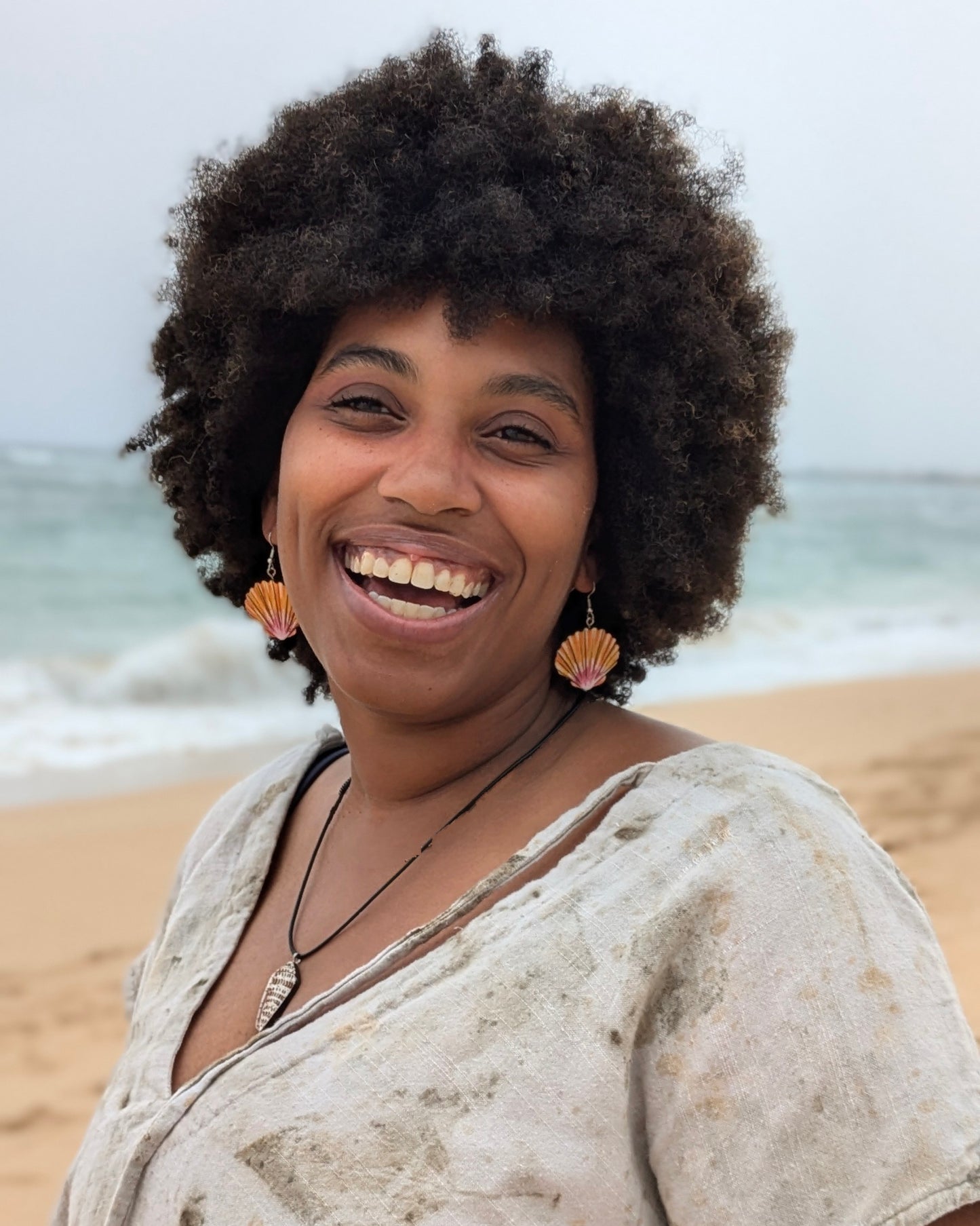 Hand-Painted Sunrise Shell Earrings