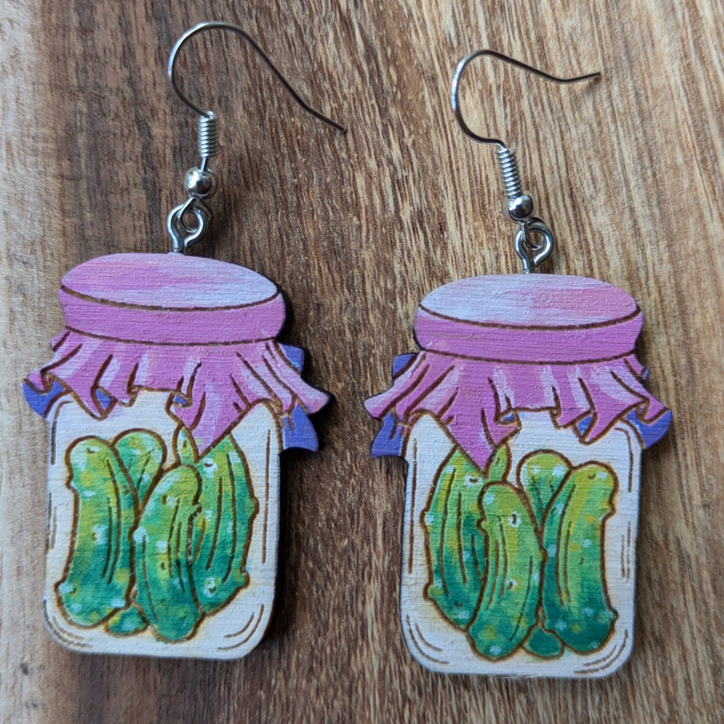 Hand-Painted Pickle Jar Earrings