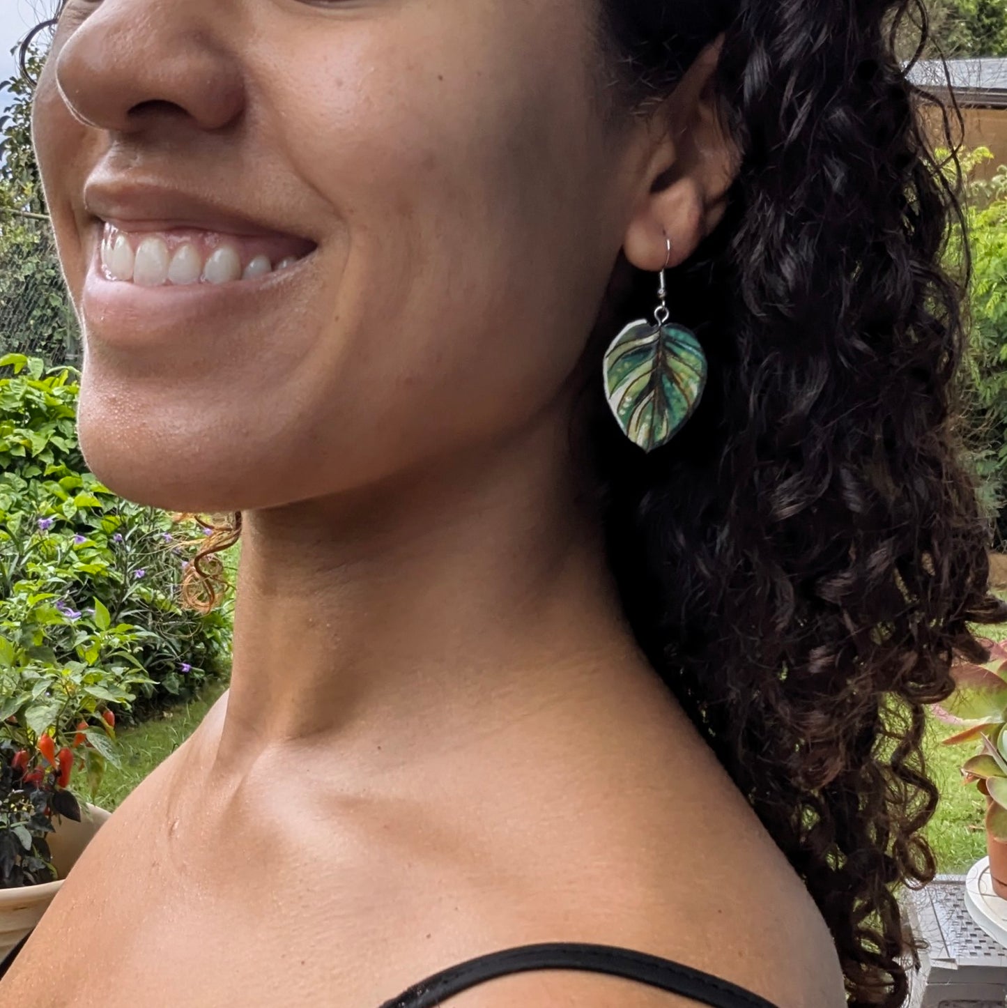 Verigated Philodendron Painted Earrings