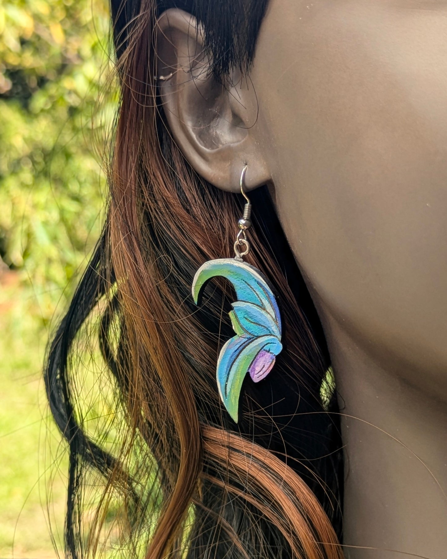Hand-Painted Blue Jade Earrings
