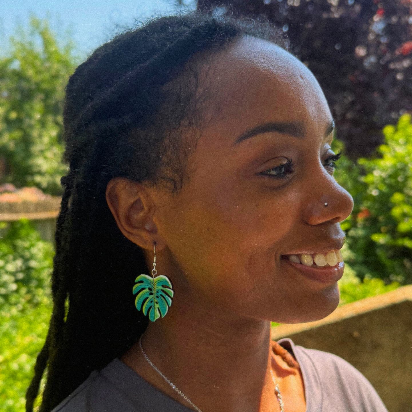 Hand-Painted Monstera Earrings