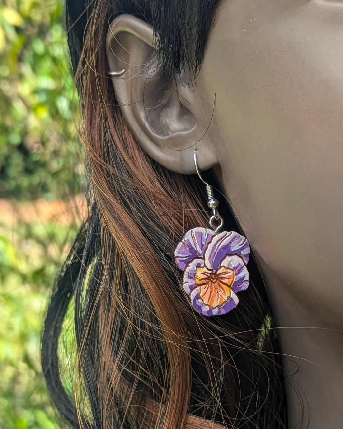 Hand-Painted Pansy Earrings