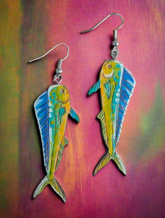 Hand Painted Mahi Mahi Earrings