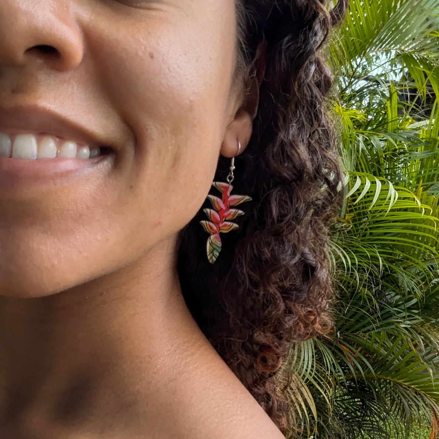 Hand-Painted Heliconia  Earrings
