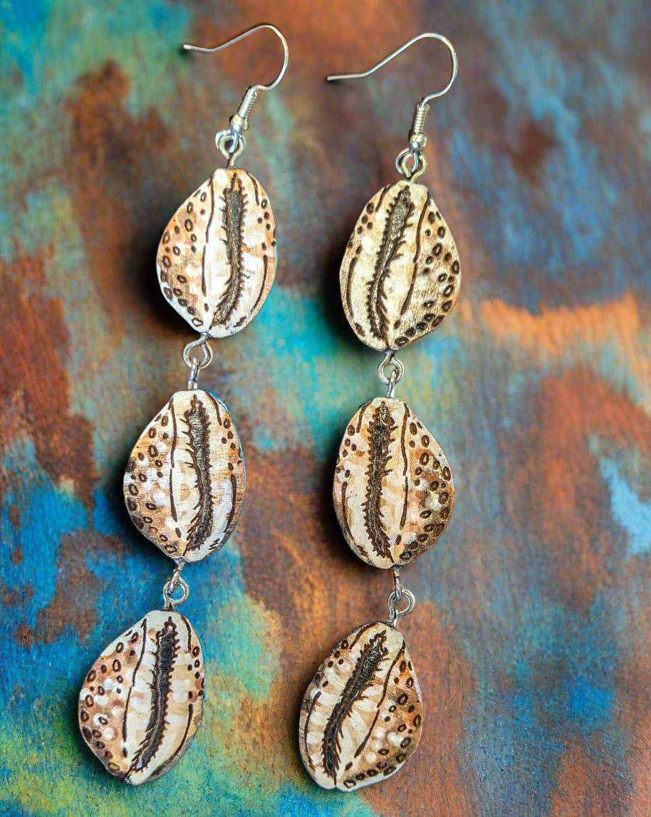 Hand-Painted, Cowrie Shell Earrings