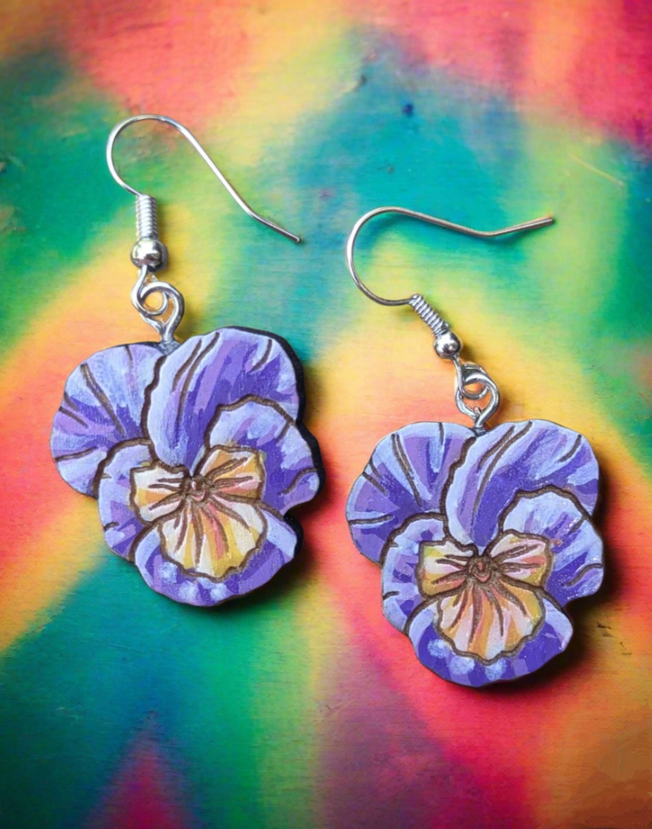 Hand-Painted Pansy Earrings