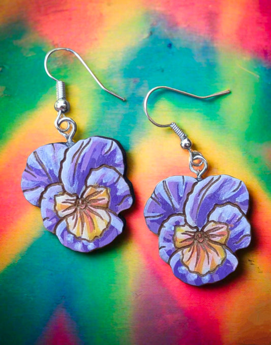 Hand-Painted Pansy Earrings
