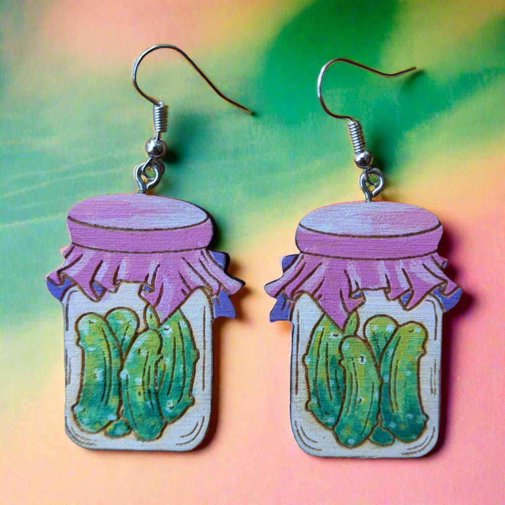 Hand-Painted Pickle Jar Earrings