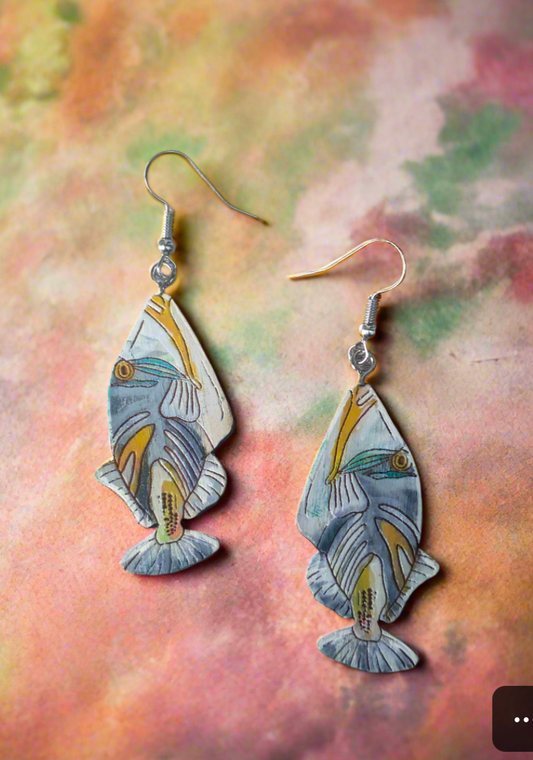 Hand-Painted Humuhumunuku Earrings | Hawaiian Reef Triggerfish Jewelry | Humuhumu, Reef Triggerfish, Humu Earrings