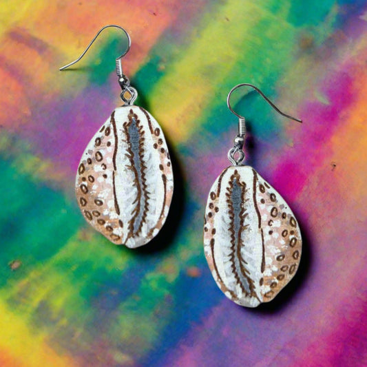 Hand-Painted Cowrie Shell Earrings