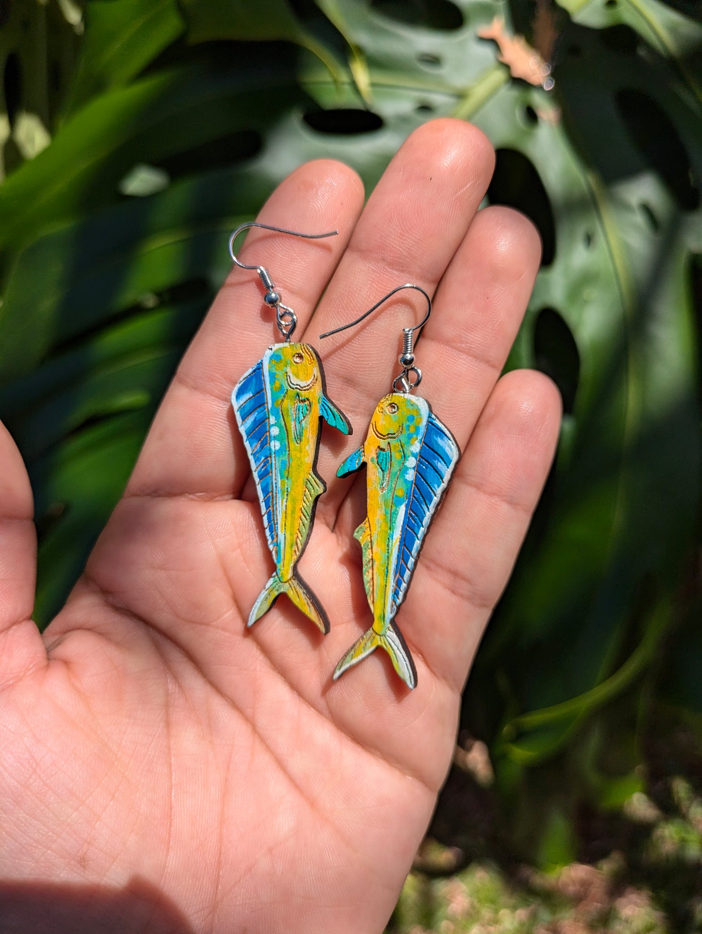 Hand Painted Mahi Mahi Earrings