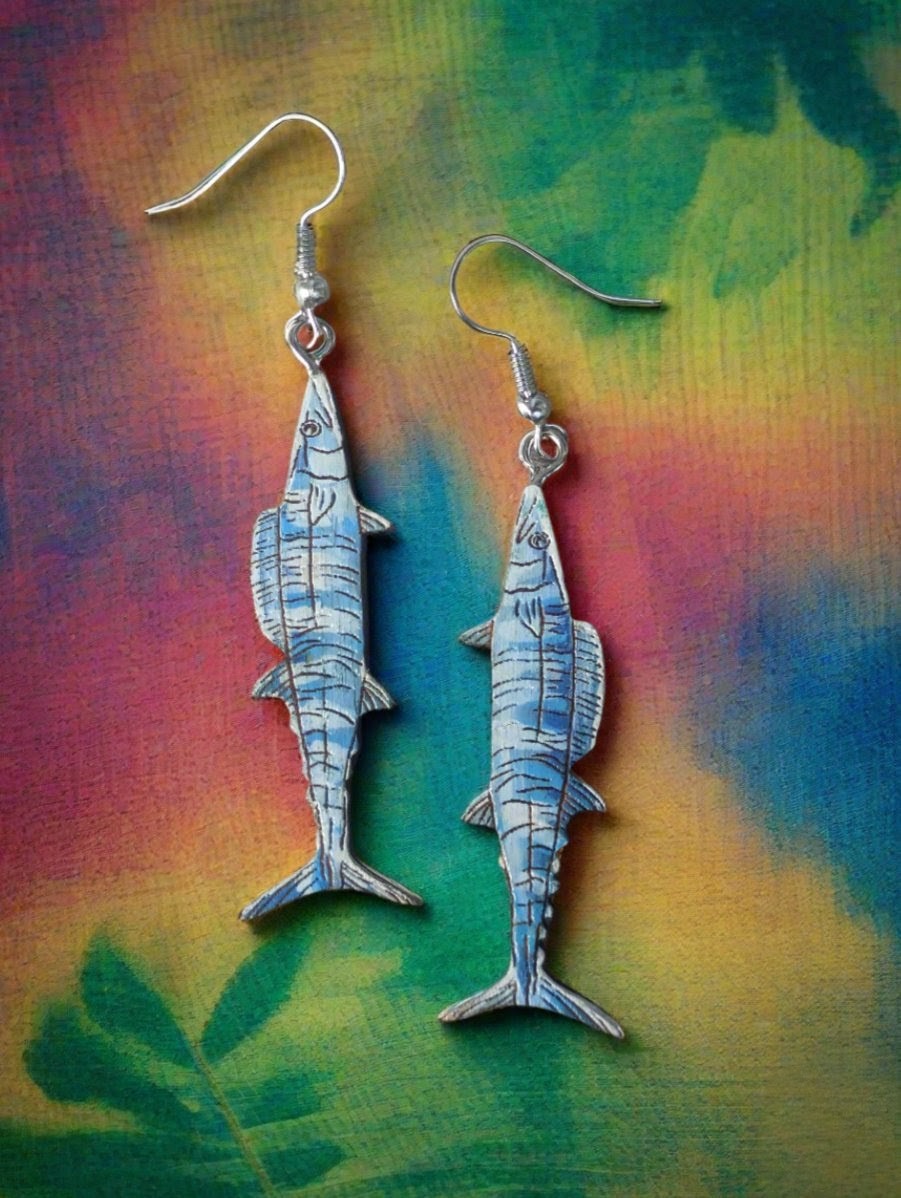 Hand Painted Ono Fish Earrings | Wahoo Fish Jewelry | Hawaiian Ocean Art