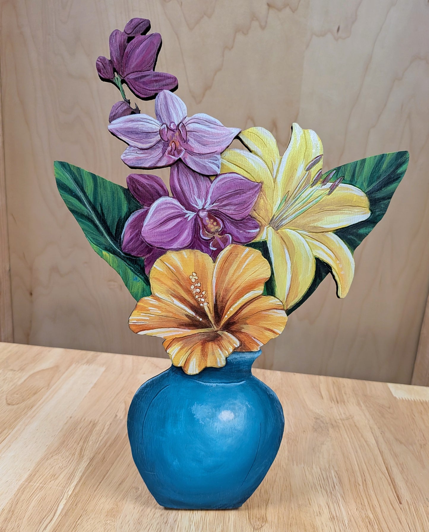 "Tropical Lift" Painted Bouquet Free Standing Sculpture