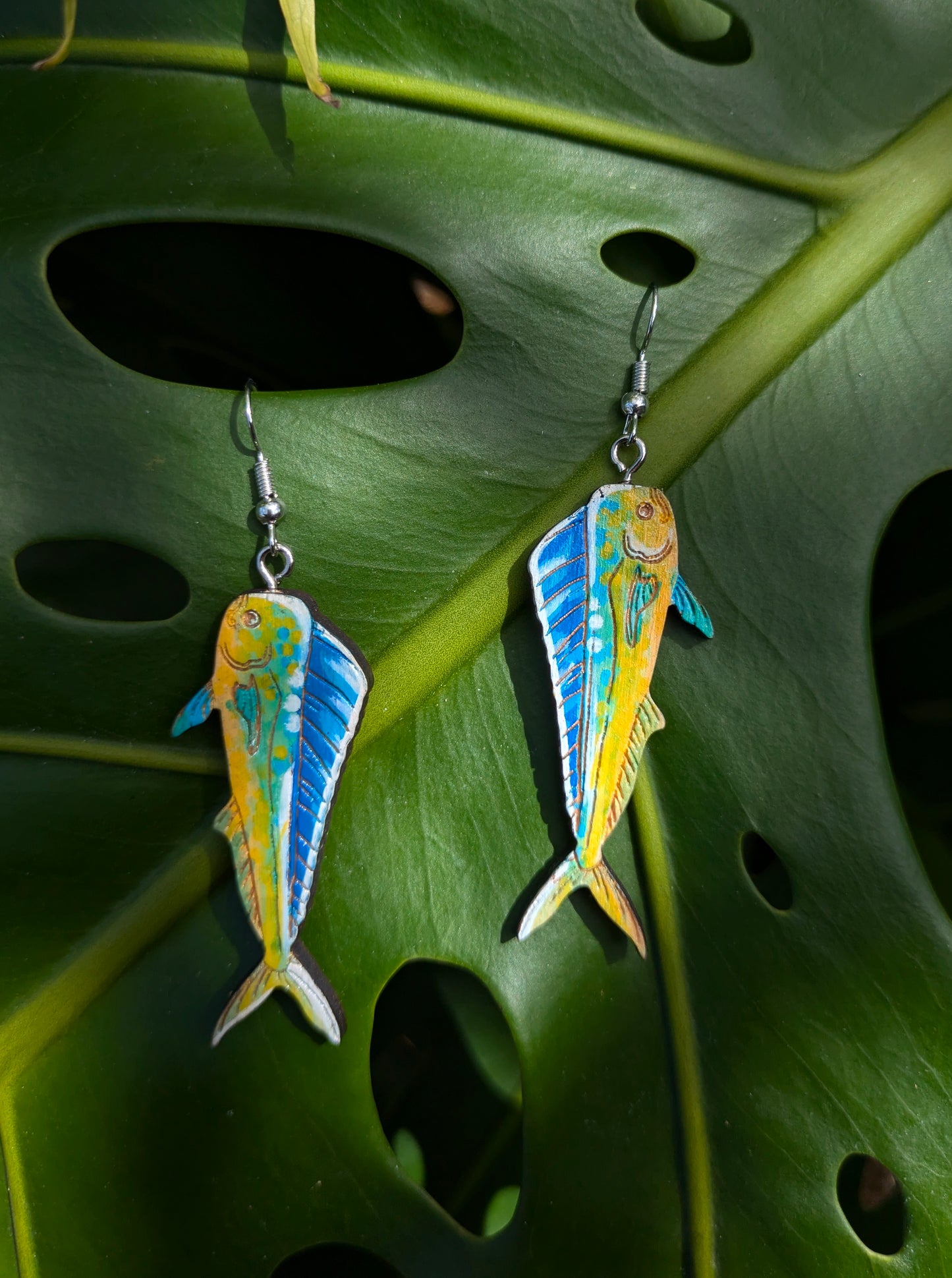 Hand Painted Mahi Mahi Earrings