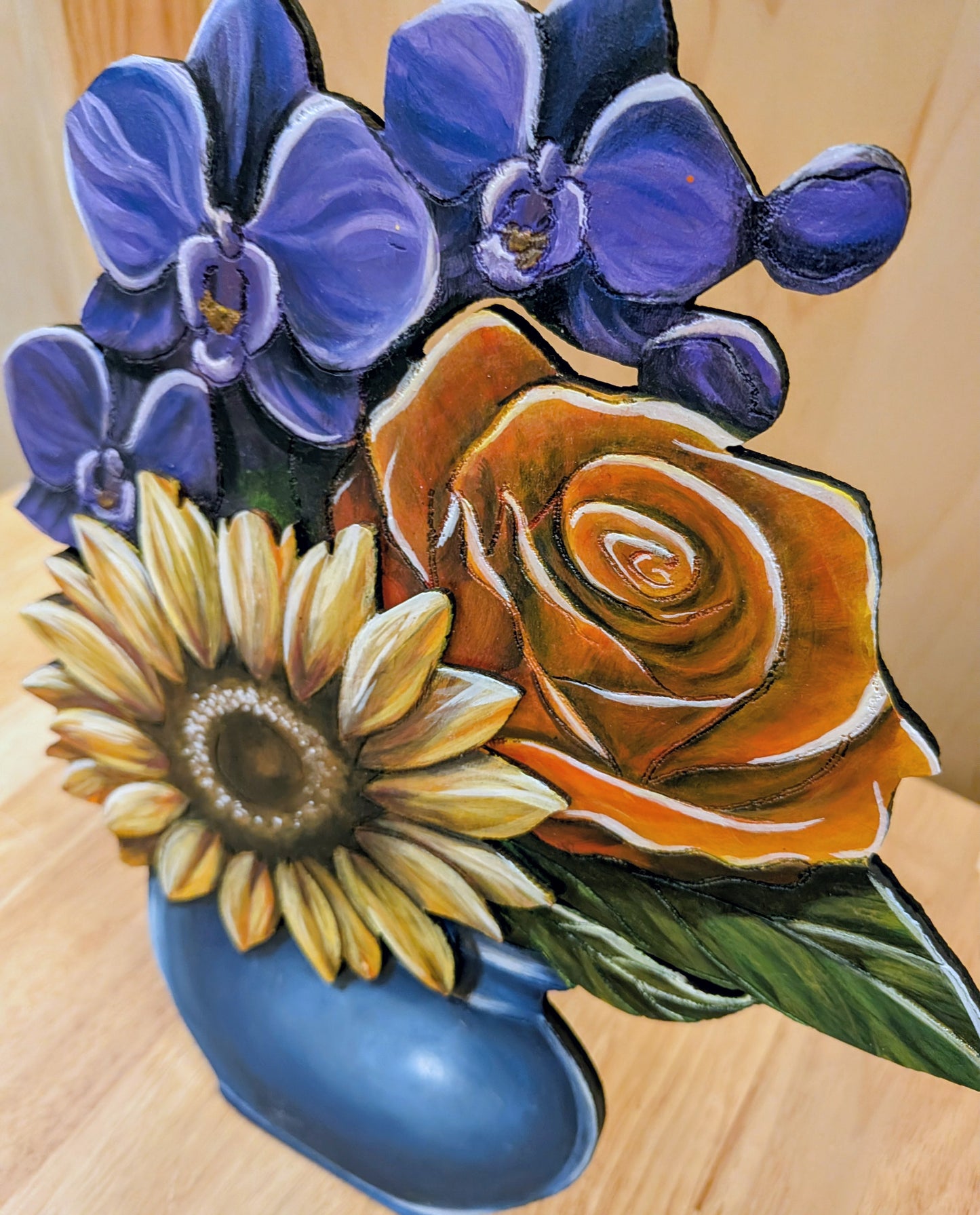 "Summer Radience" Painted Wood Bouquet Sculpture